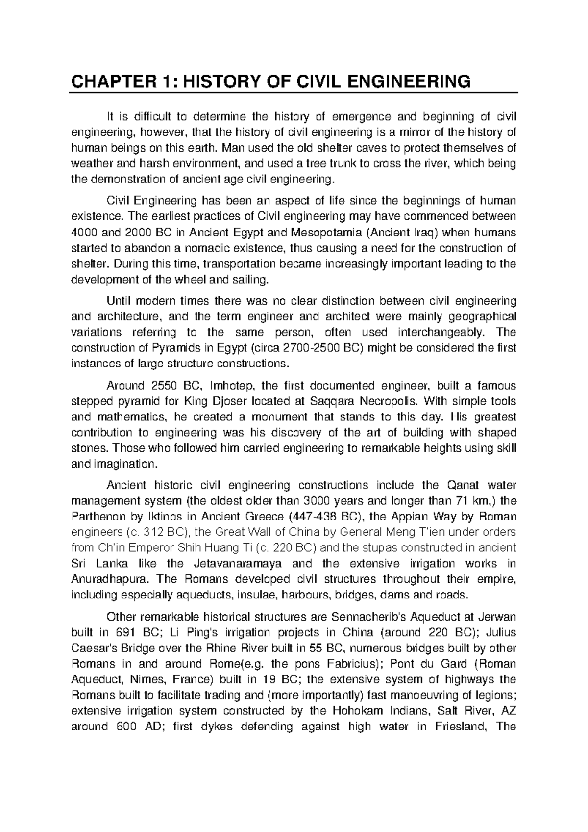Chapter 1. History of Civil Engineering - CHAPTER 1 : HISTORY OF CIVIL ...