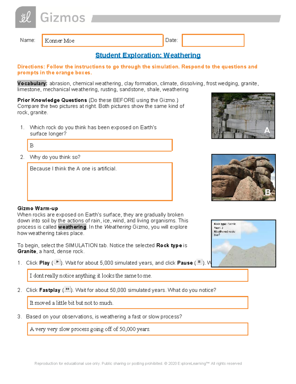 Weathering Student Exploration (GIZMO) - Simulation Guide - Studocu