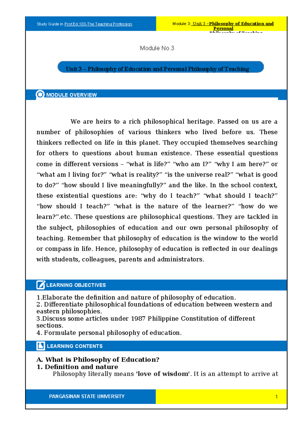 Module 3: Study Guide on the Philosophy of Teaching in Prof.Ed - Studocu
