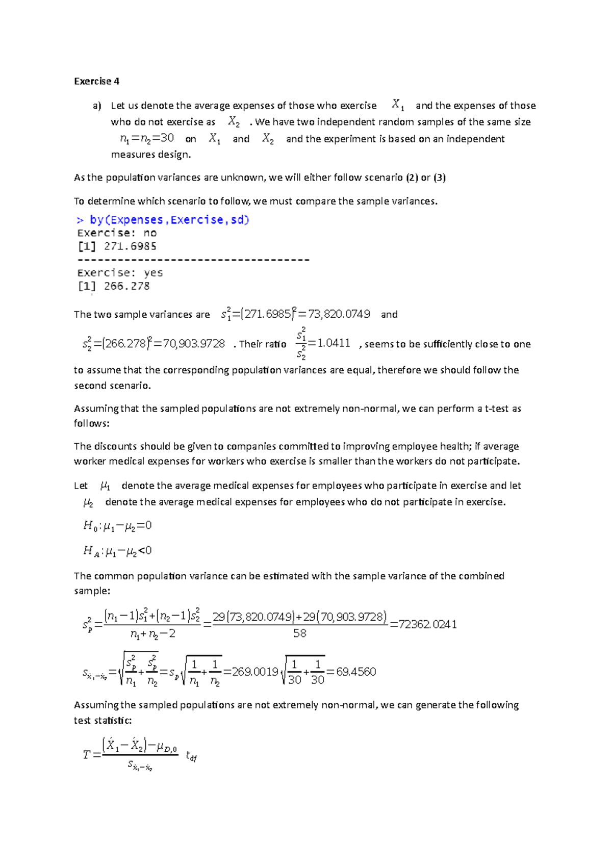 Pre-tutorial 4 Solutions - Exercise 4 a) Let us denote the average ...