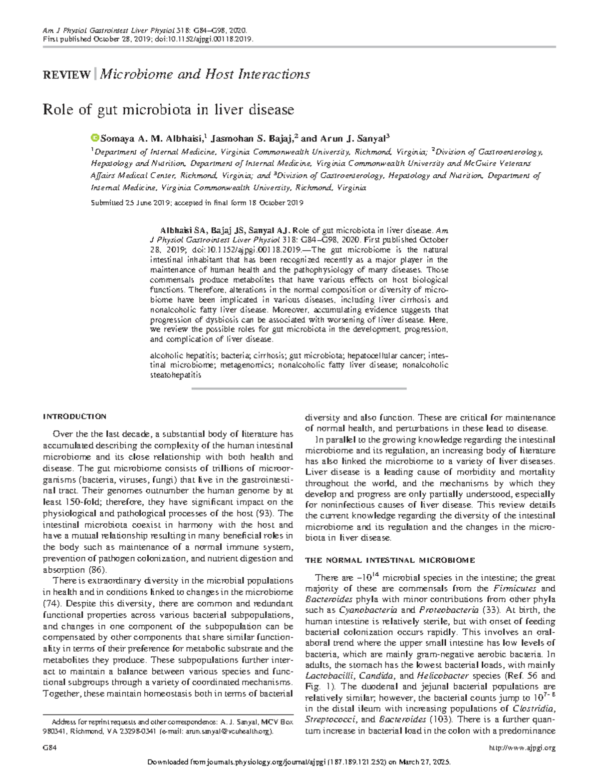 Role of gut microbiota in liver disease: A review (Am J Physiol ...
