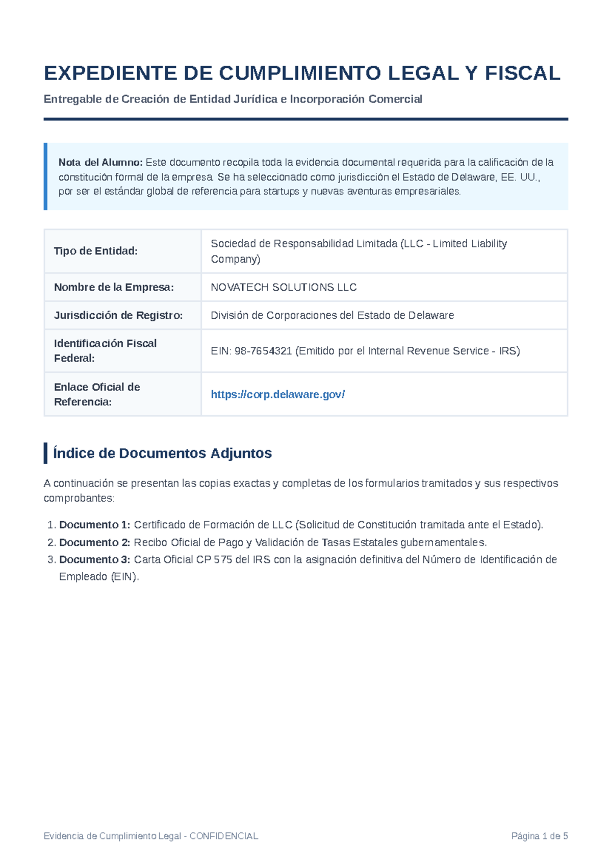 EXPEDIENTE DE CUMPLIMIENTO LEGAL PARA NOVATECH SOLUTIONS LLC - Studocu