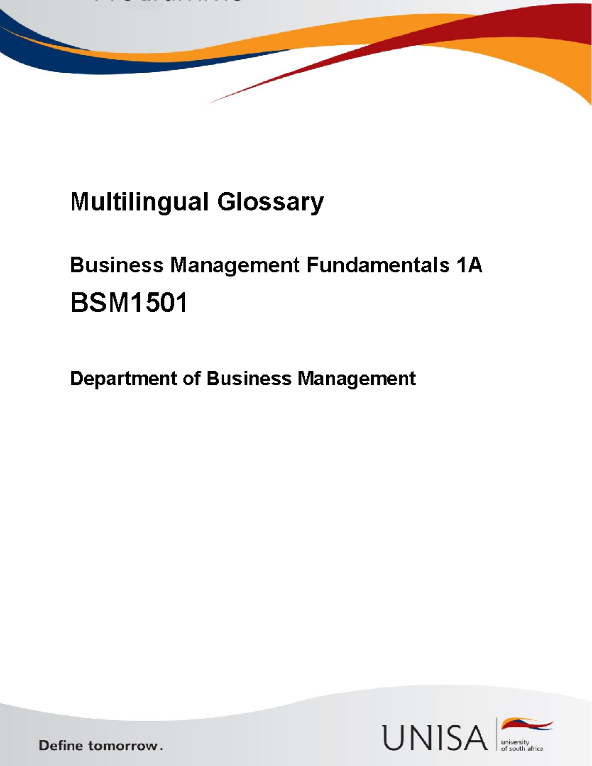 Multilingual Glossary for Business Management Fundamentals BSM1501 ...