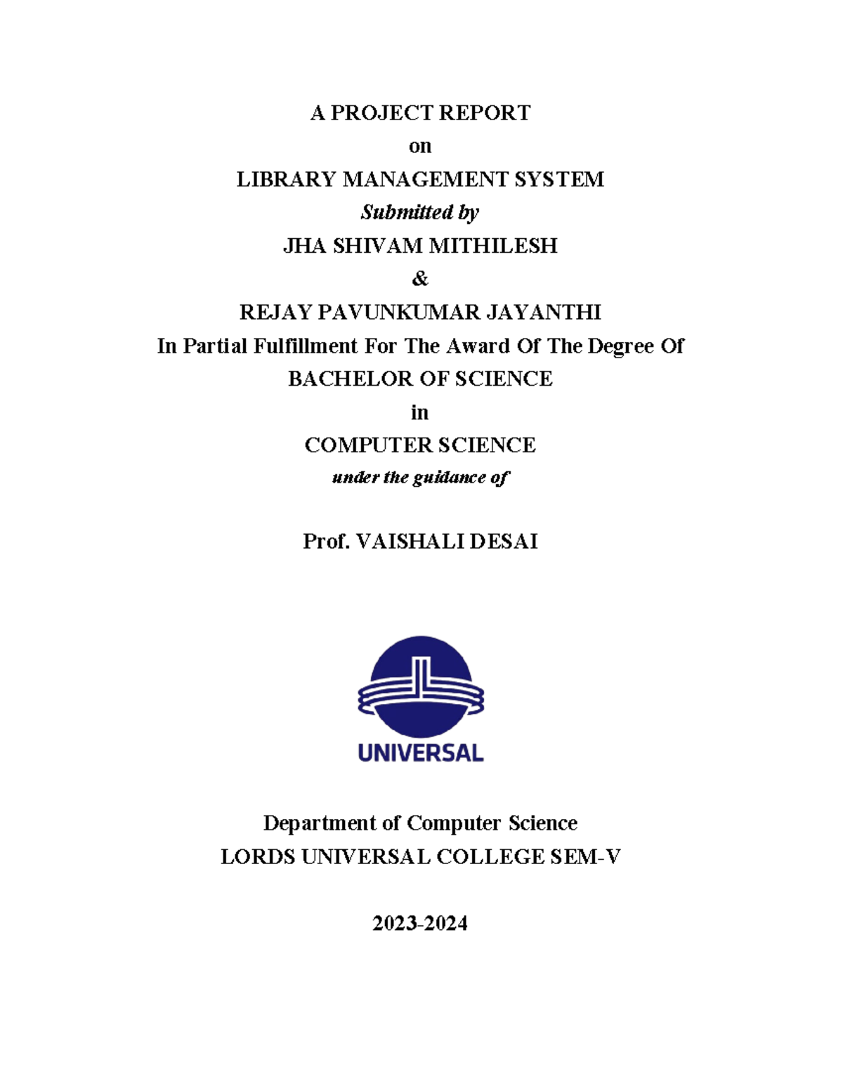 Project Report on Library Management System - B.Sc. CS - SEM-V - Studocu