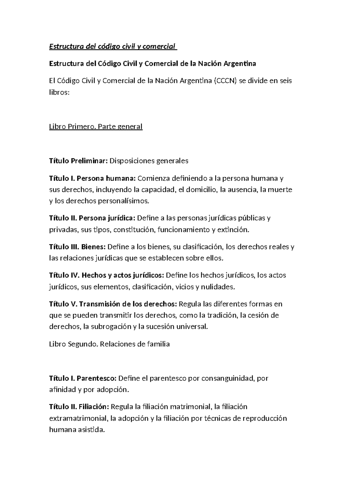 Estructura y Análisis del Código Civil y Comercial (CCCN) de Argentina ...