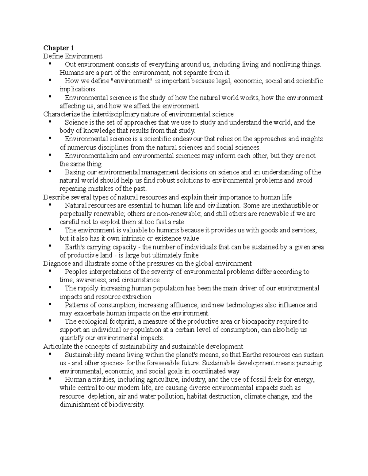 Chapter 1-22: Understanding Environmental Science Concepts and ...