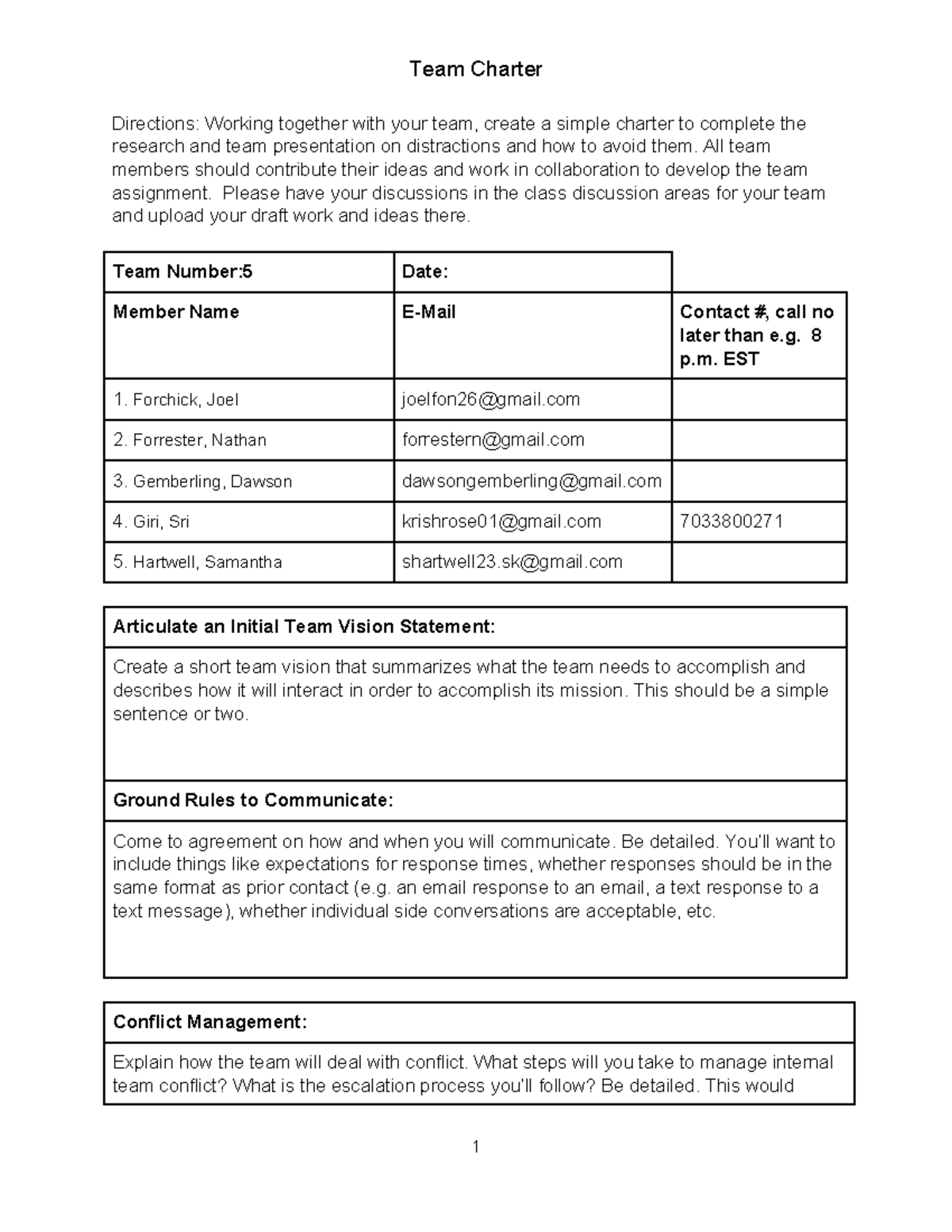 Unit 6 Team Assignment - Chapter 6 course material - Team Charter ...