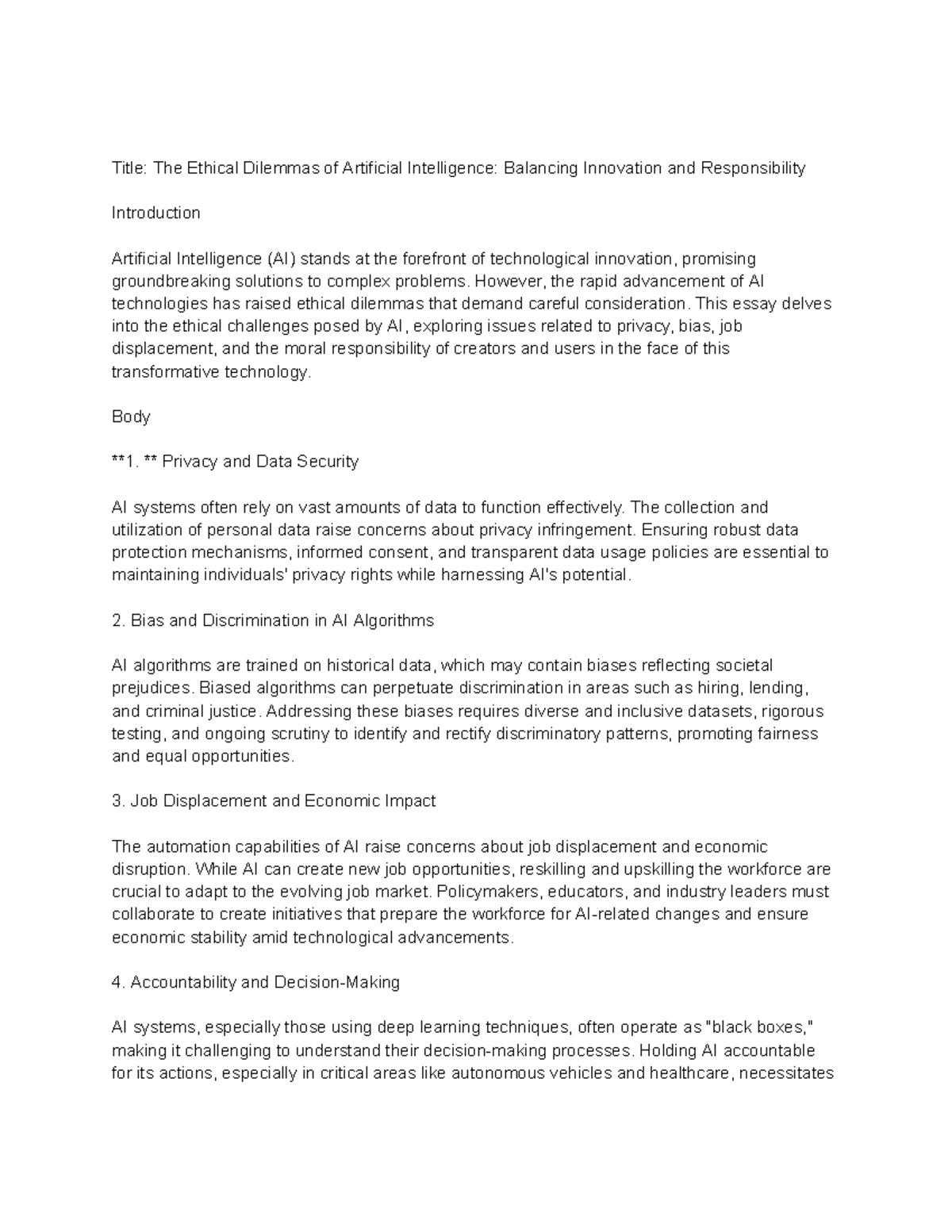 The Ethical Dilemmas of Artificial Intelligence Balancing Innovation ...