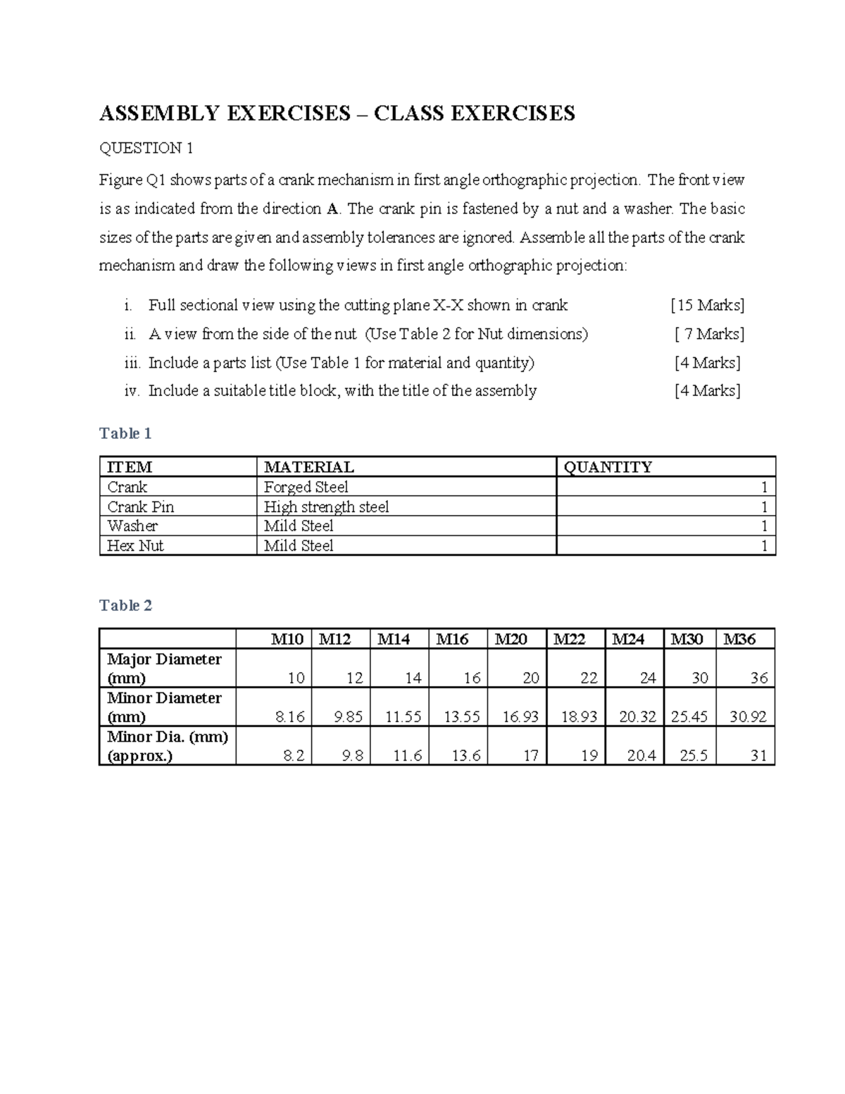 Assembly Exercises-1: Crank Mechanism & Bearing Bracket Views - Studocu