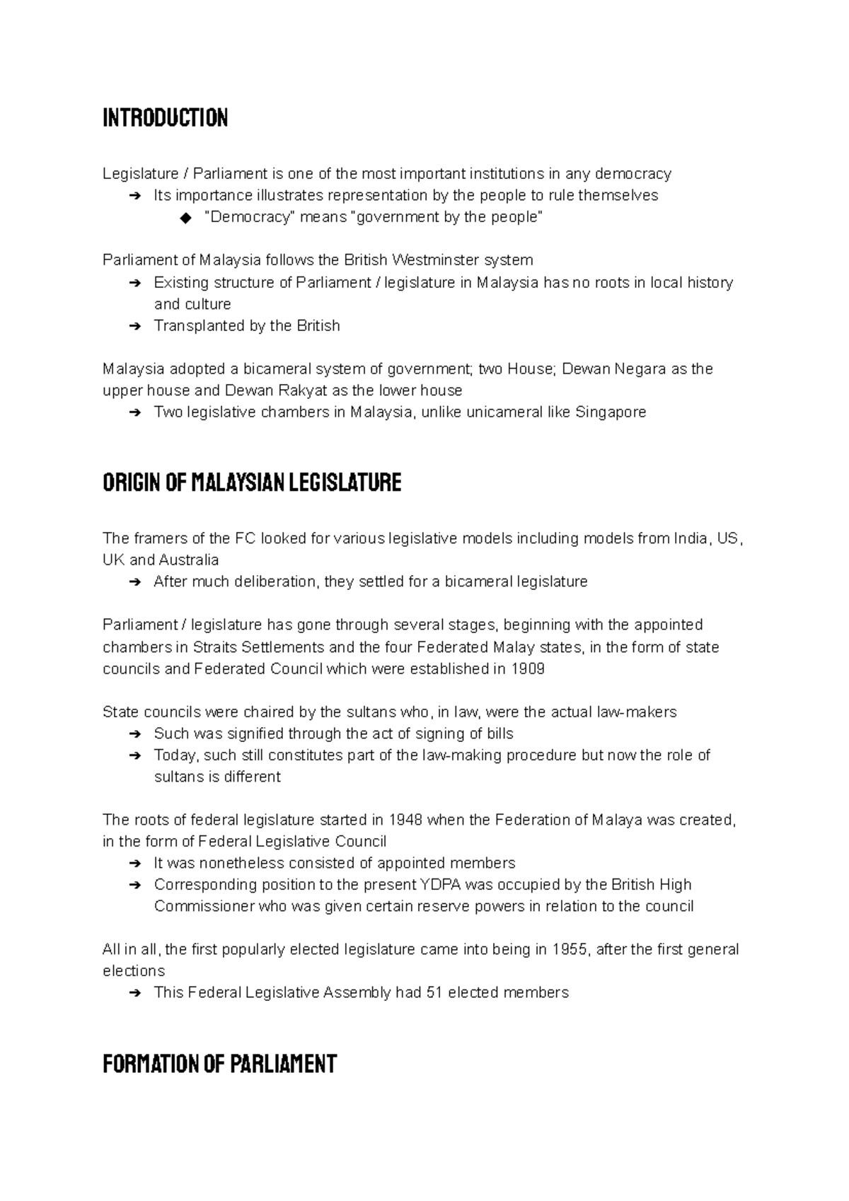 Chapter 7: The Formation and Functions of Parliament in Malaysia - Studocu