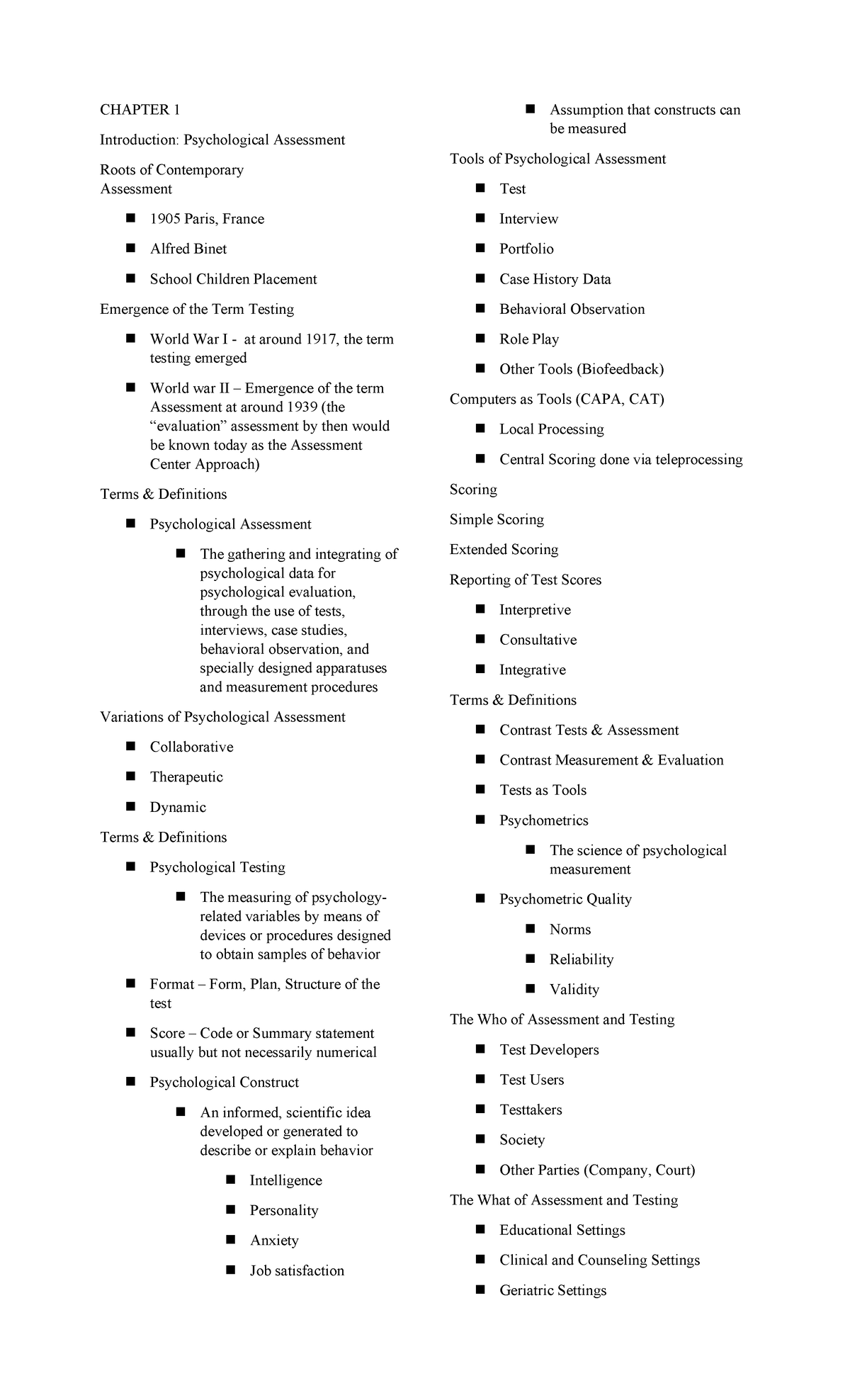 Psych 101: Chapter 1 - Introduction to Psychological Assessment - Studocu