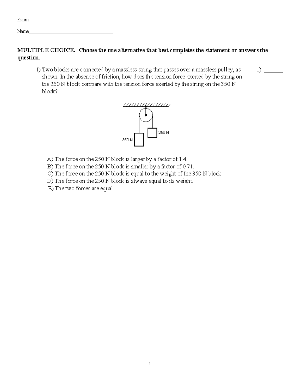 Exam MCQ: Tension Forces in Connected Blocks - Studocu