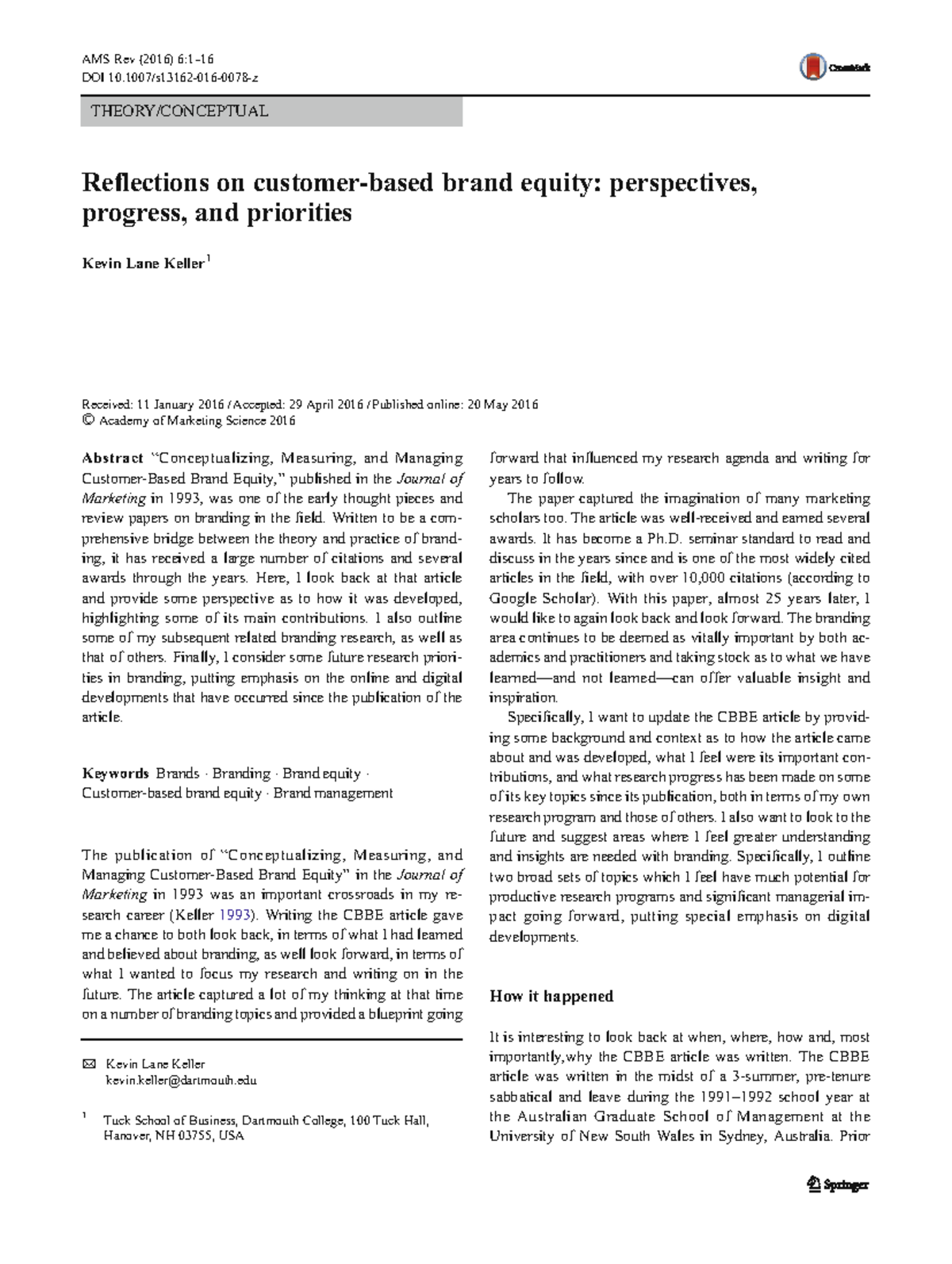 Reflections on Customer-Based Brand Equity: Perspectives & Progress ...