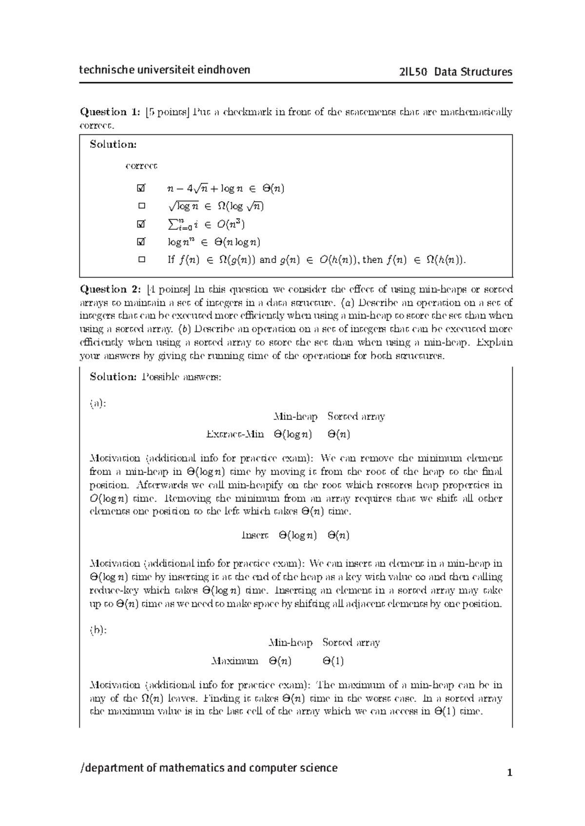 2IL50 Data Structures Exam 1 with Solutions - Studeersnel