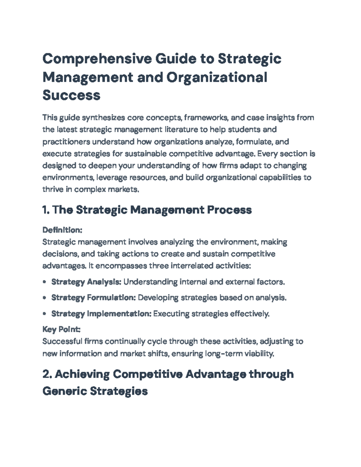 Strategic Management & Org Success: A Comprehensive Study Guide - Studocu