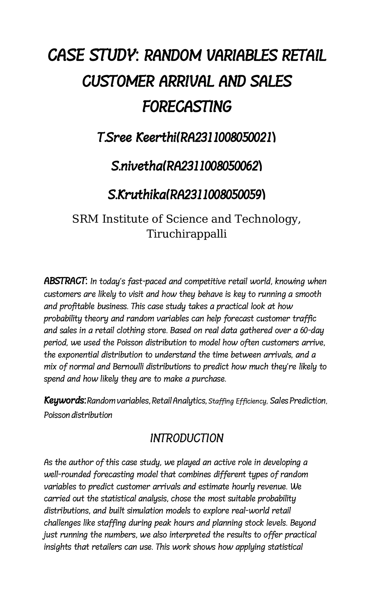 CASE STUDY: FORECASTING RETAIL CUSTOMER ARRIVAL USING RANDOM VARIABLES ...