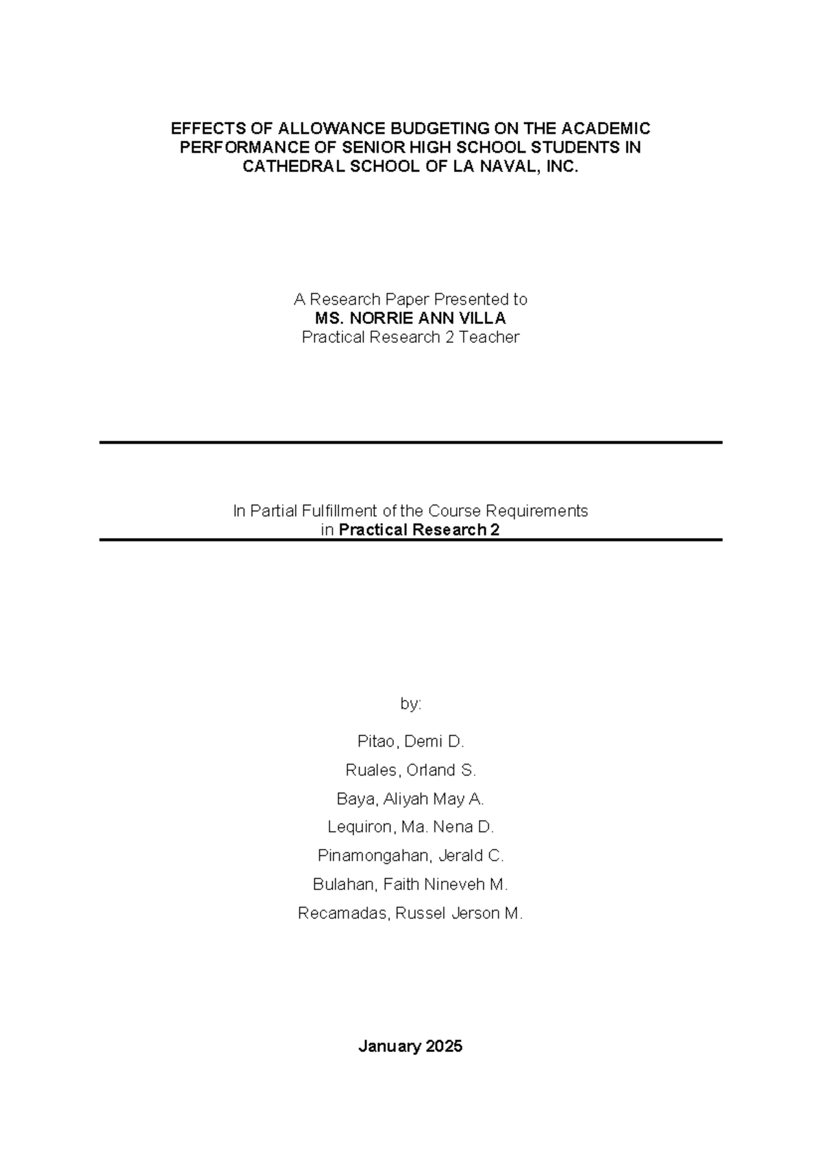 Effects of Allowance Budgeting on Academic Performance in PR2 - Studocu