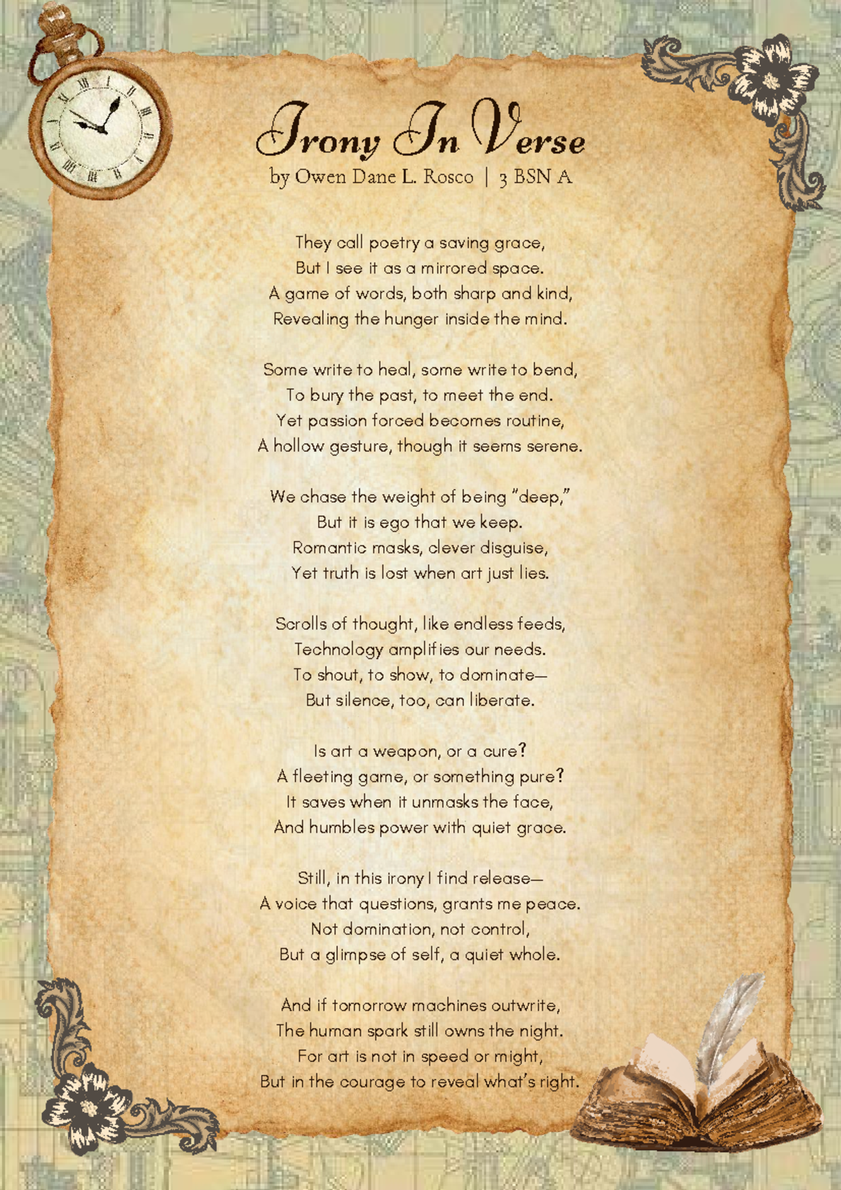Brown and Beige Vintage Textured Poem A4 Document (A4) - They call ...