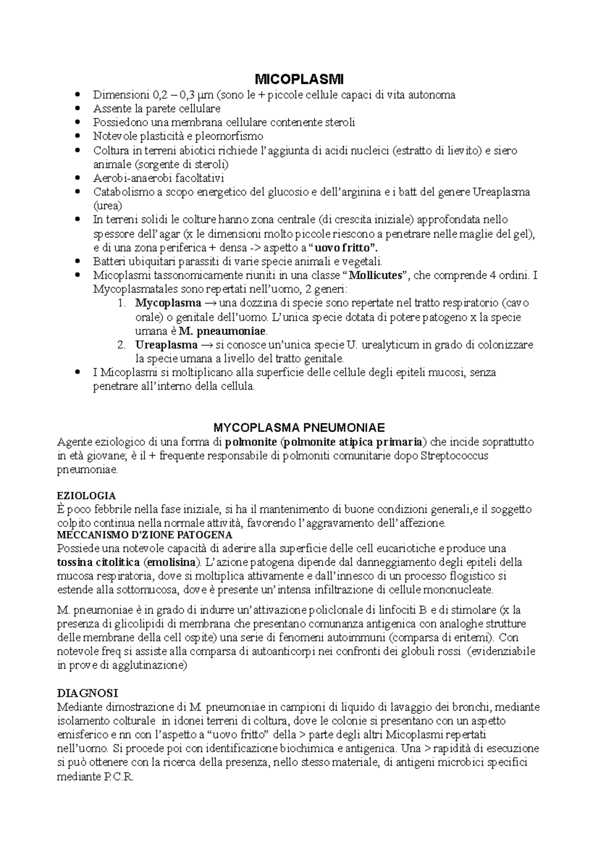 25) Micoplasmi - MICOPLASMI Dimensioni 0,2 – 0,3 μm (sono le + piccole ...