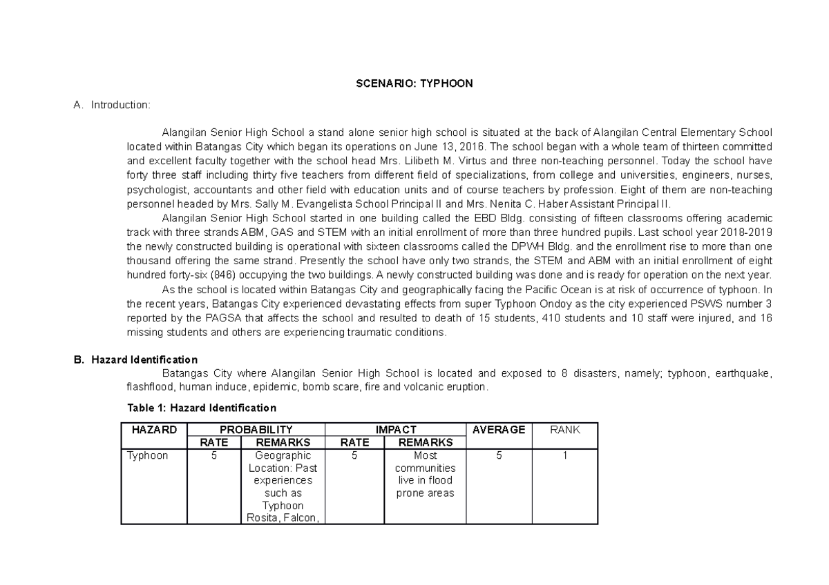 CP Disaster Preparedness Plan for Typhoons: Alangilan Senior High ...