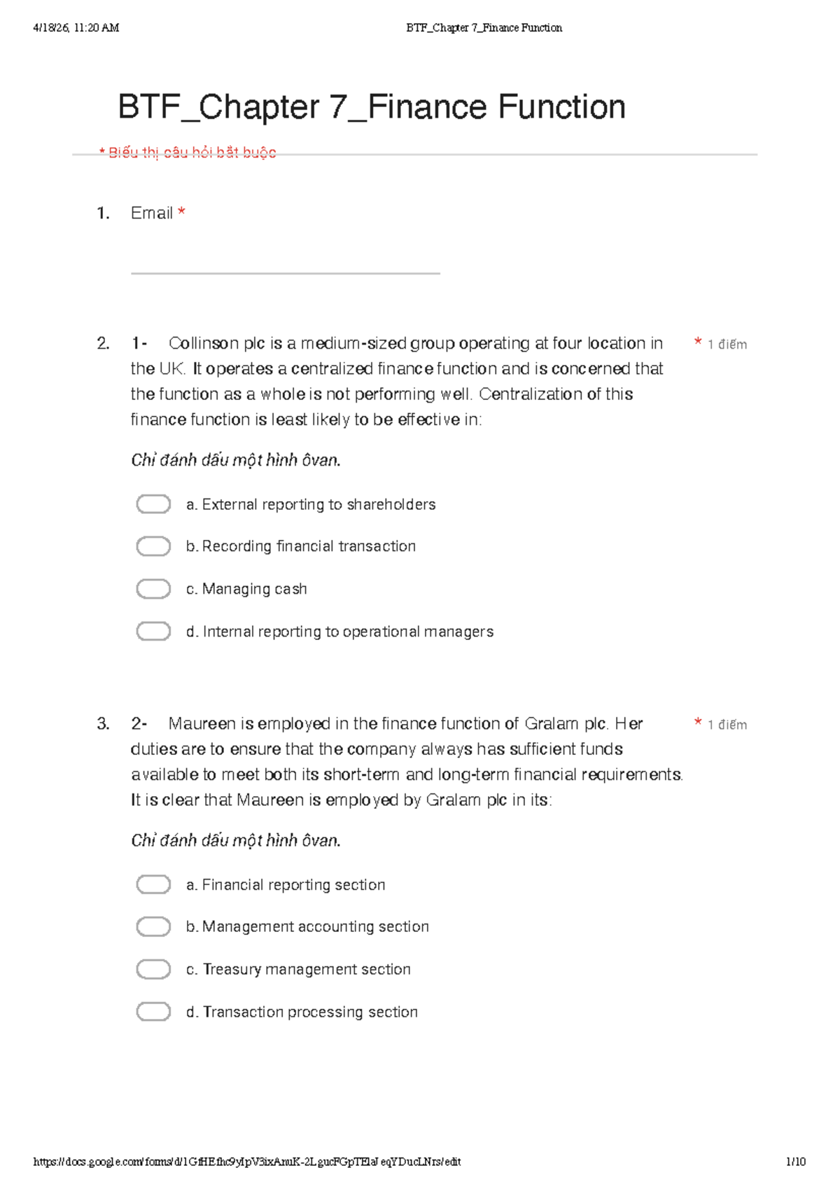 BTF_Chapter 7_Finance Function_Study Questions and Answers - Studocu