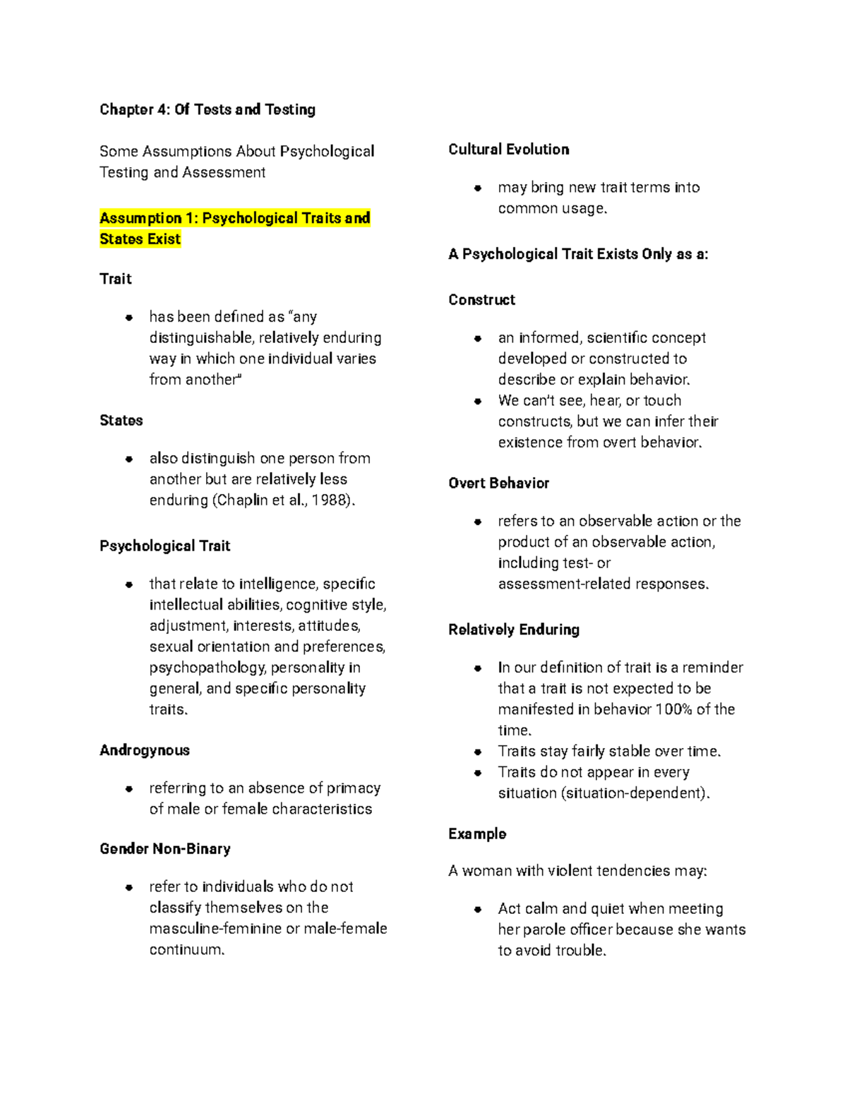 Chapter 4: Psychological Traits and Testing Methods (PSY 101) - Studocu