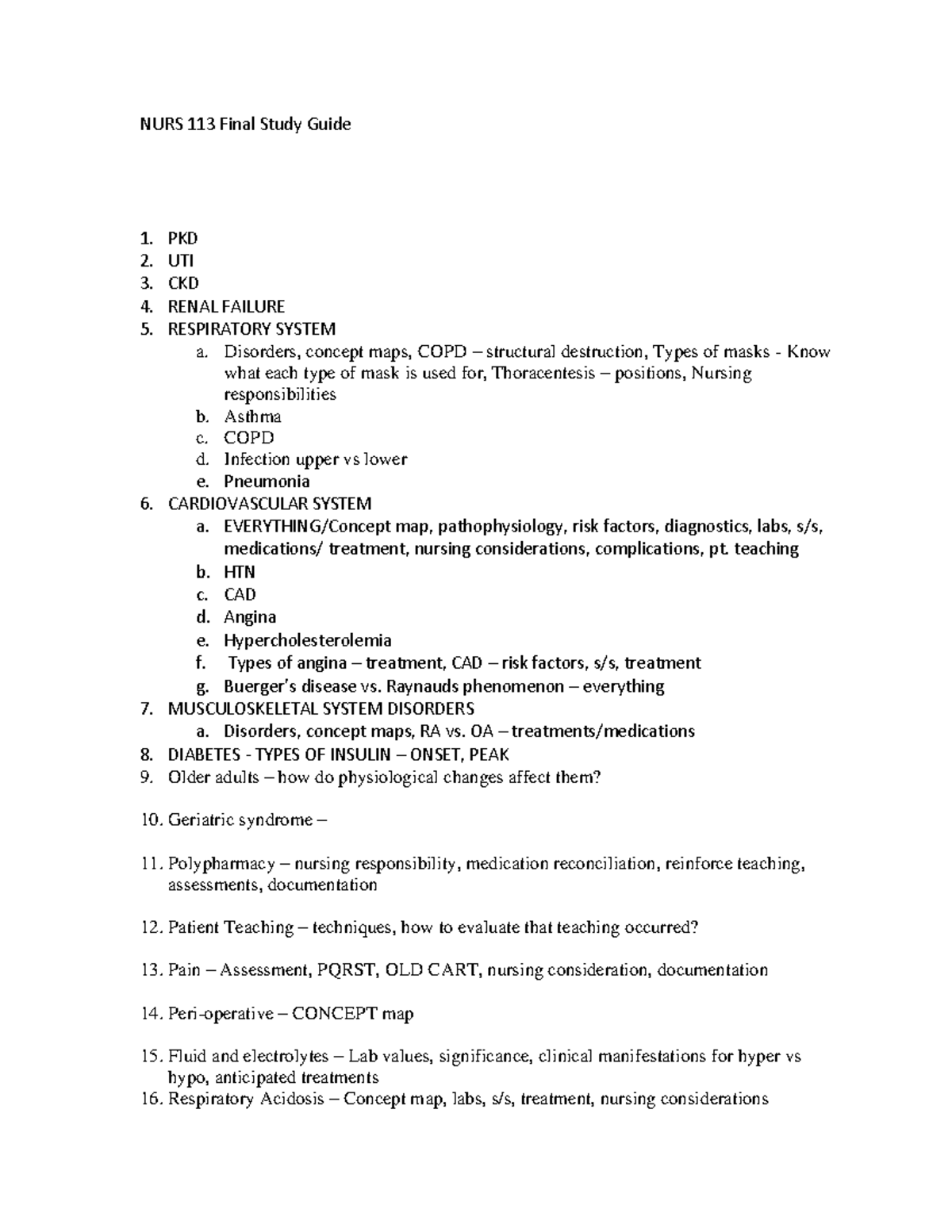 NURS 113 Final Exam Study Guide: Comprehensive Review Notes - Studocu