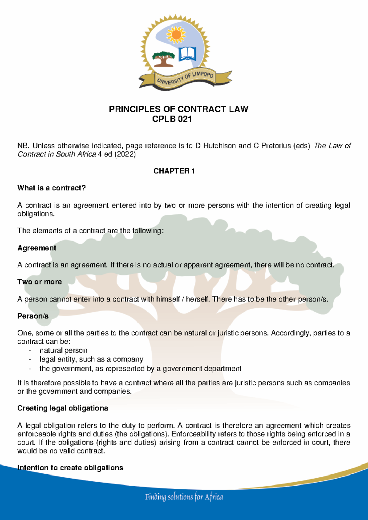 CPLB 021: Principles and Requirements of Contract Law Notes - Studocu
