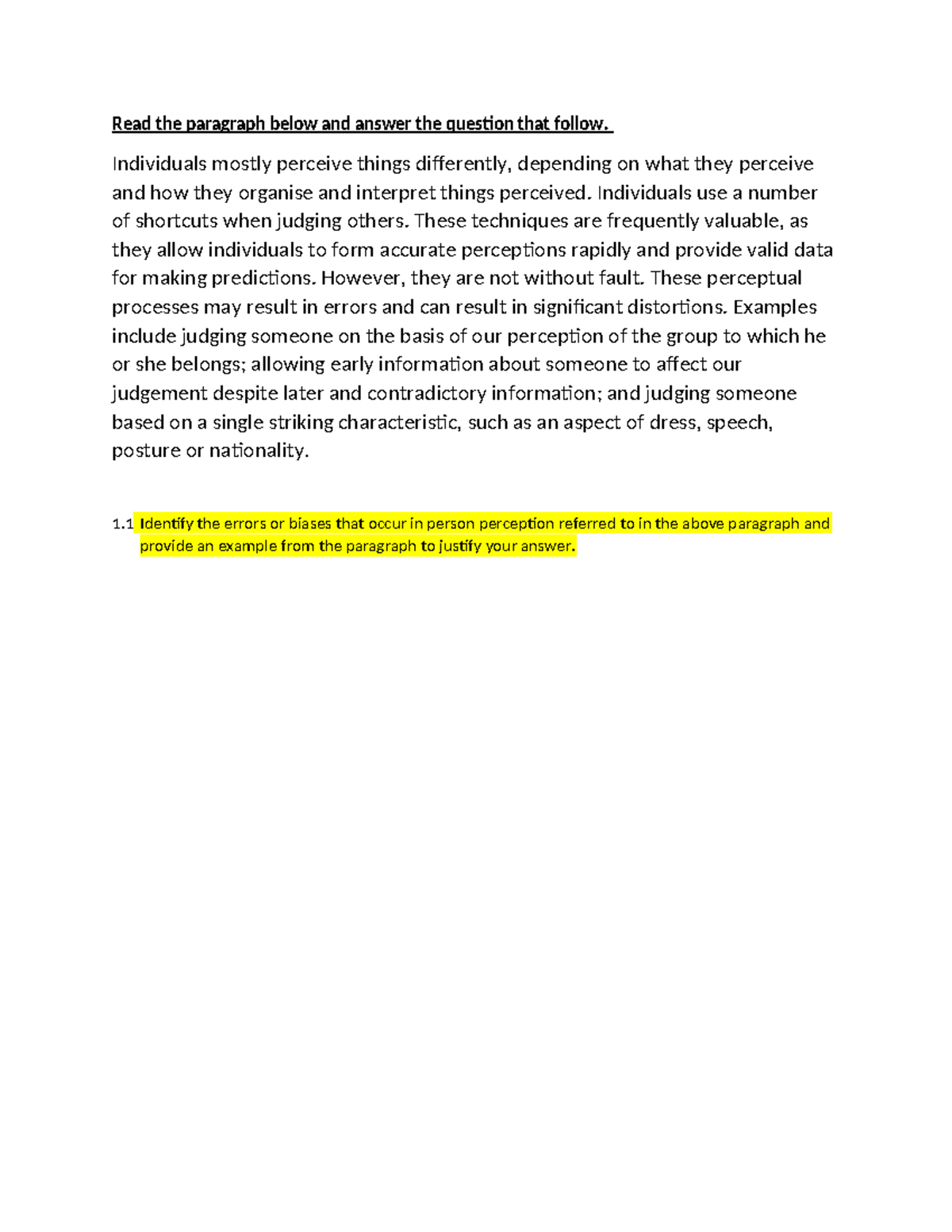 Unit 4 Activity - Errors in Person Perception and Examples - Studocu