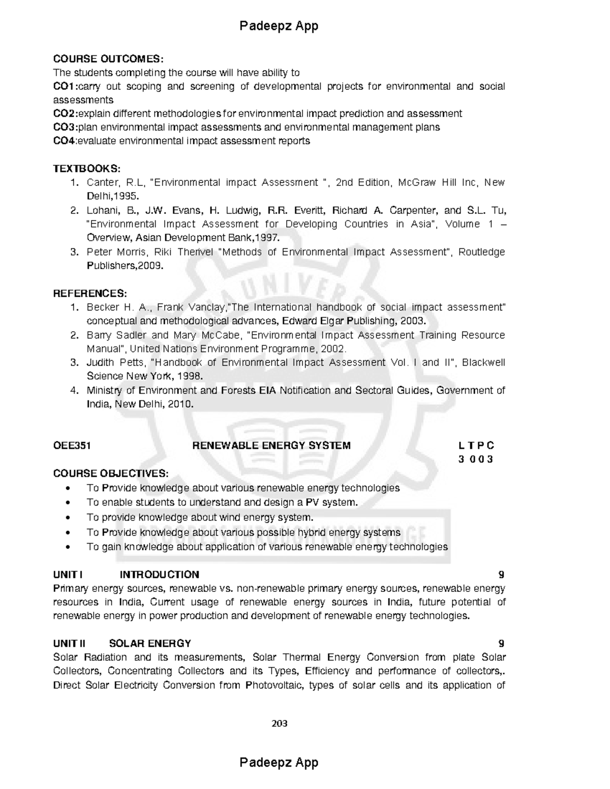 OEE351 Renewable Energy System Course Outcomes and Objectives - Studocu