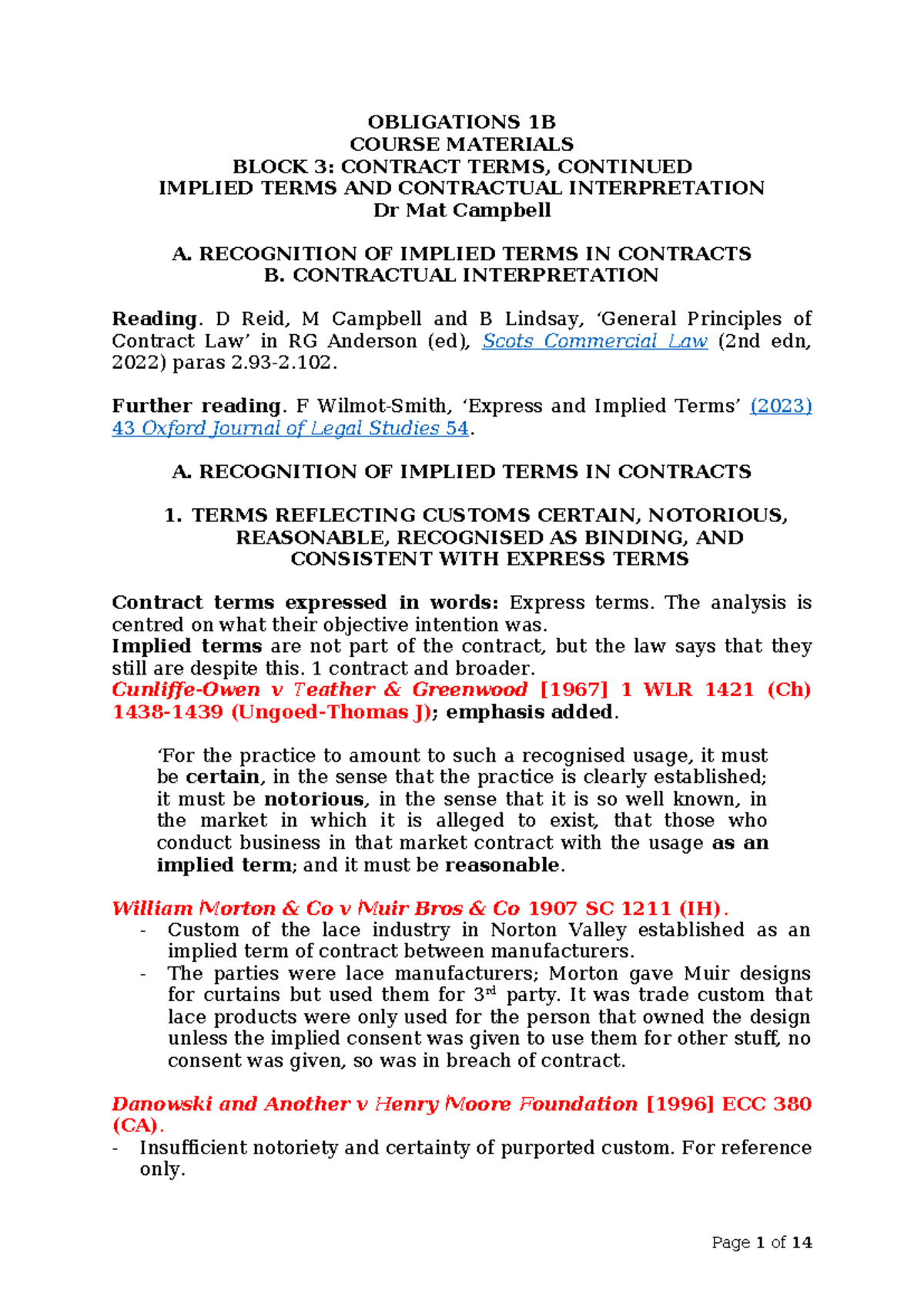 Contract Law 1B: Implied Terms & Contractual Interpretation Overview ...