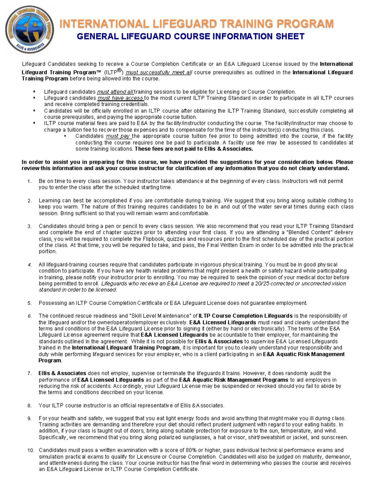 ILTP Lifeguard Course Info: Requirements & Training Guidelines - Studocu