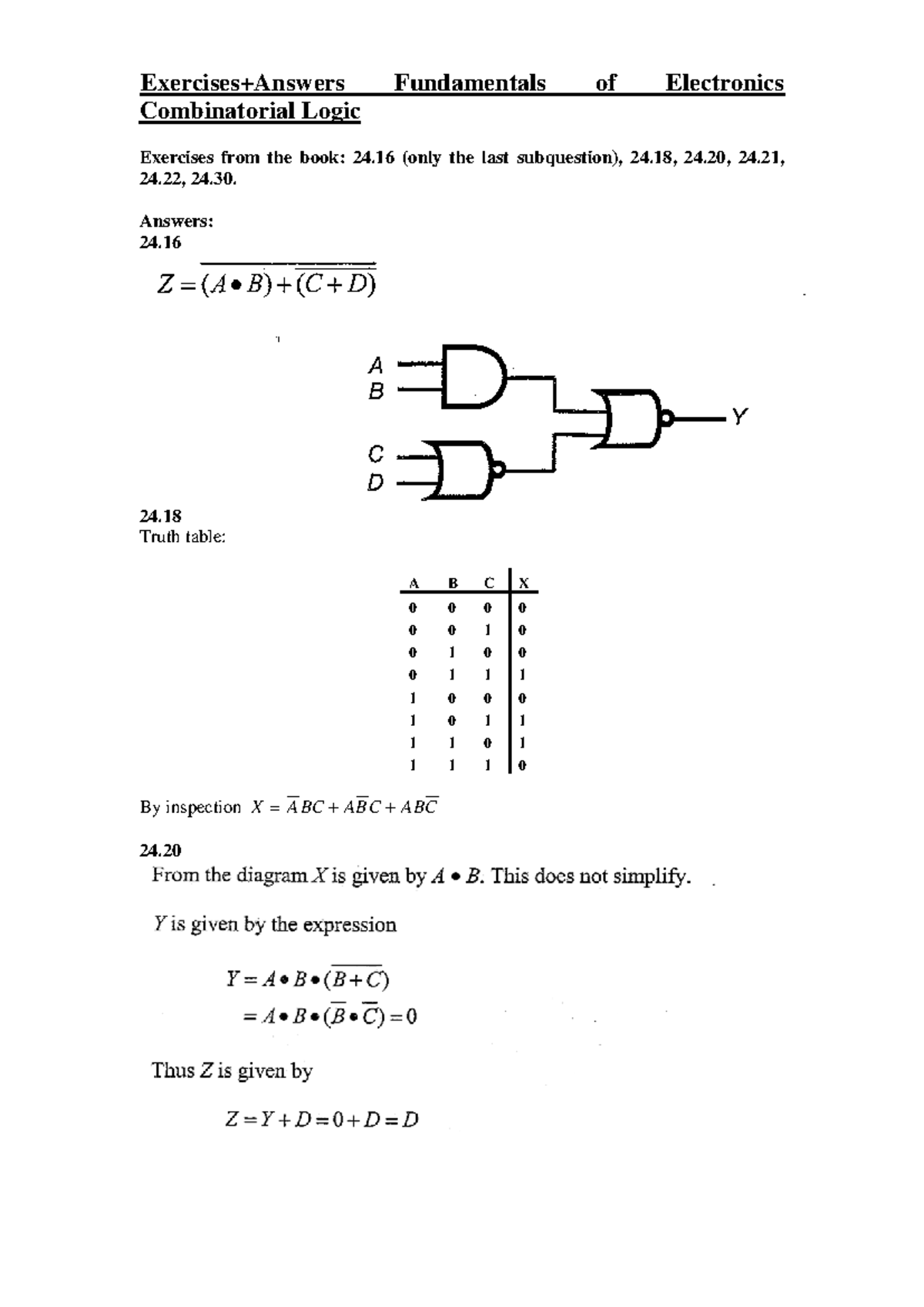 24 Combinatorial Logic Exercises with Answers for Electronics ...