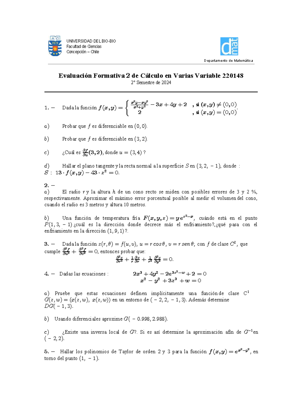 Evaluación Formativa de Cálculo en Varias Variables 220148 Sem2 2024 ...