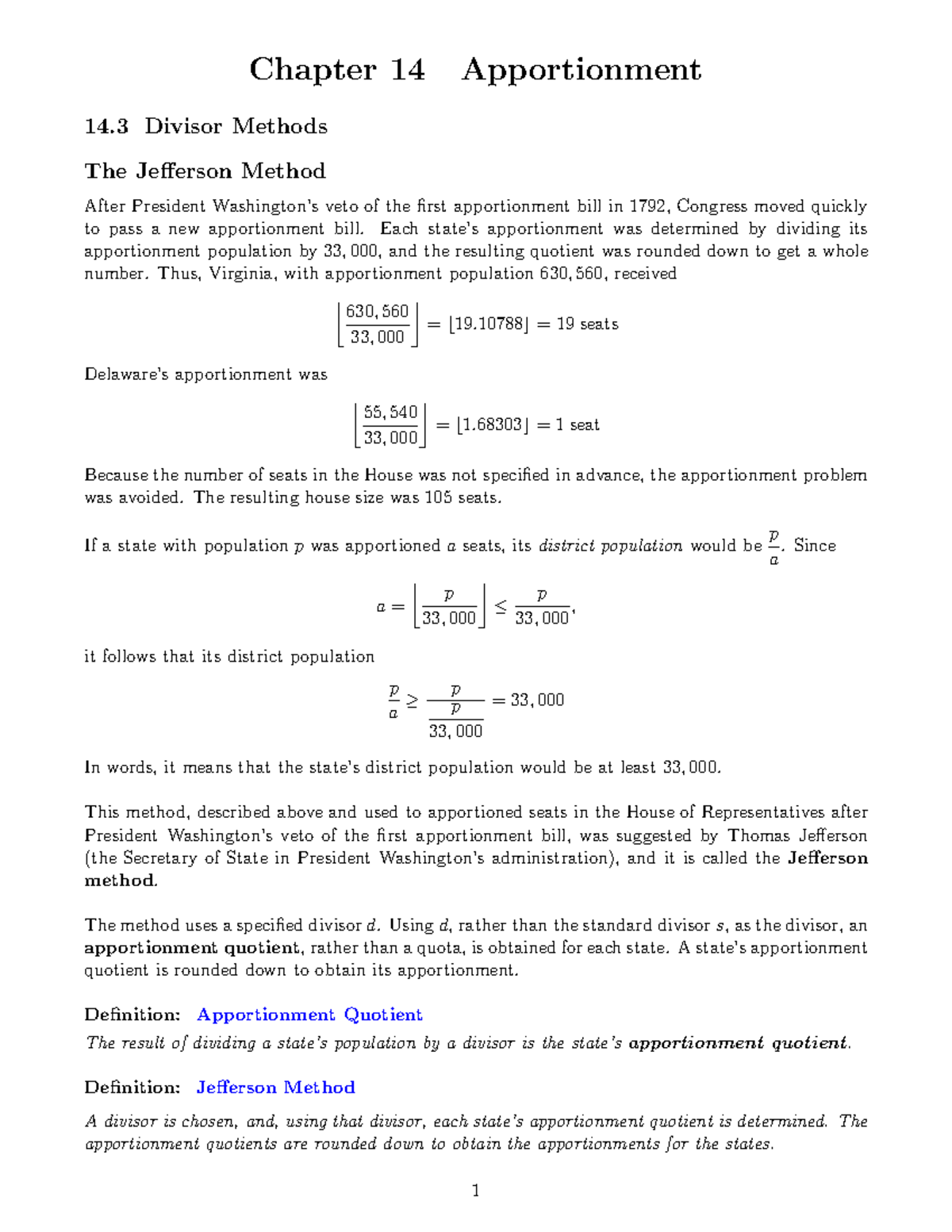 Ch14.3 - Understanding the Jefferson Method of Apportionment - Studocu