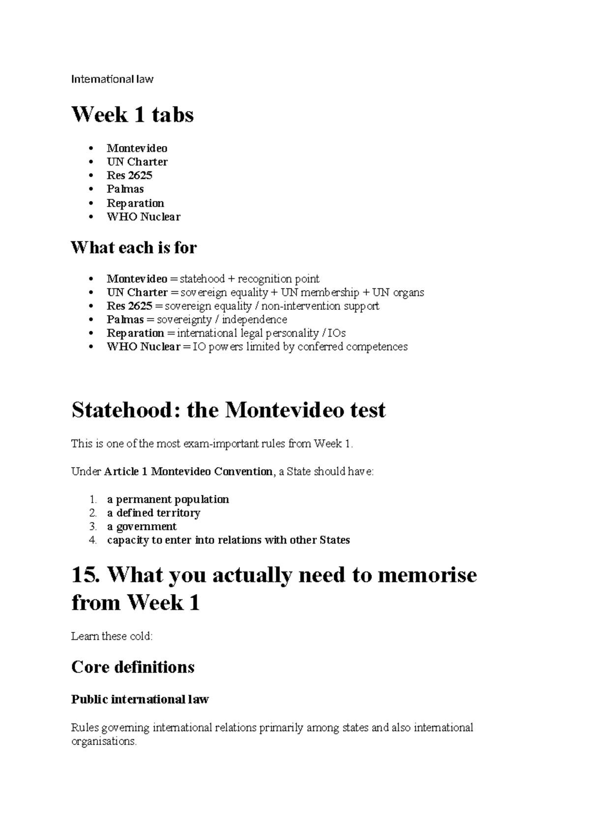 International Law - Week 1 to 6 Summary Notes - Studocu