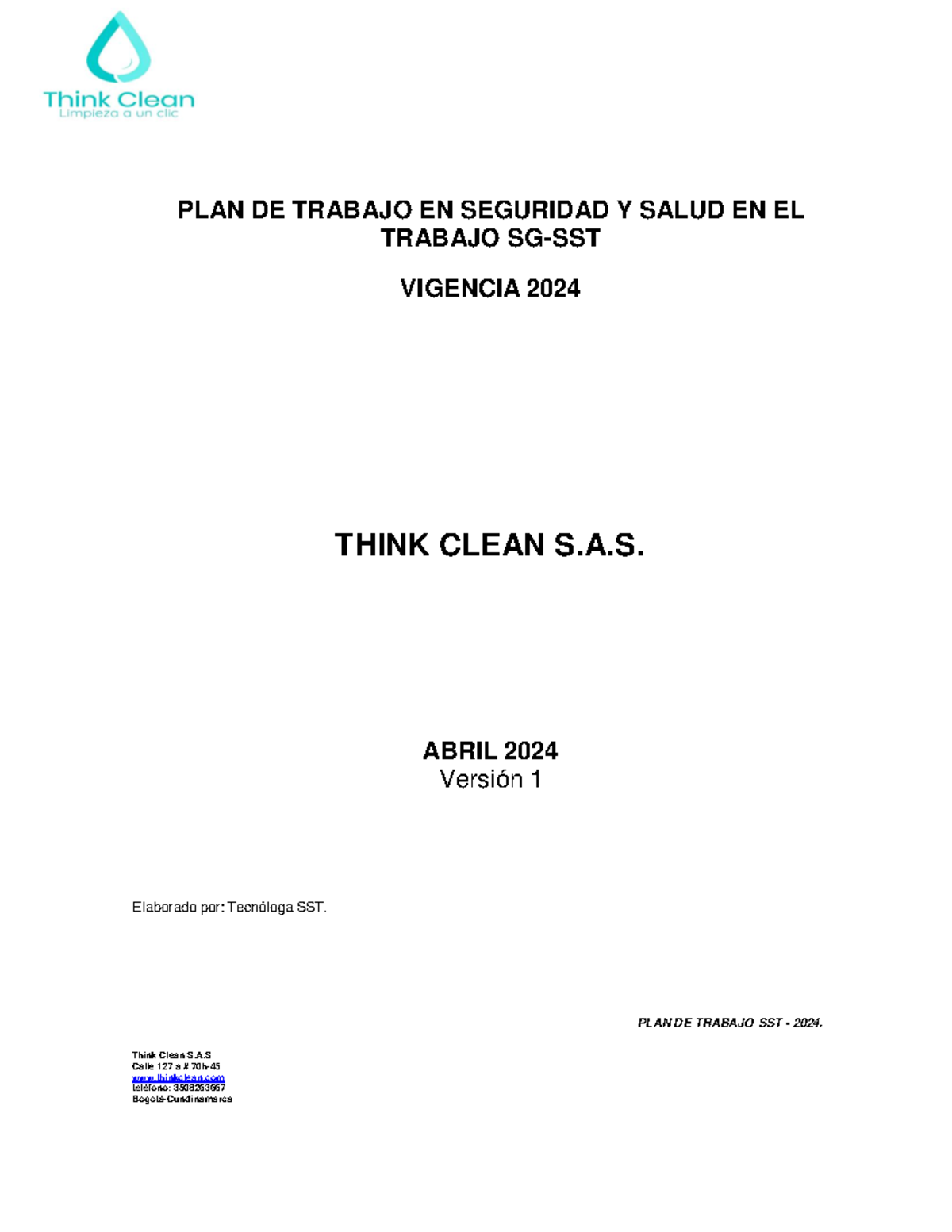 Plan de Trabajo en Seguridad y Salud en el Trabajo - SST 2024 - Studocu