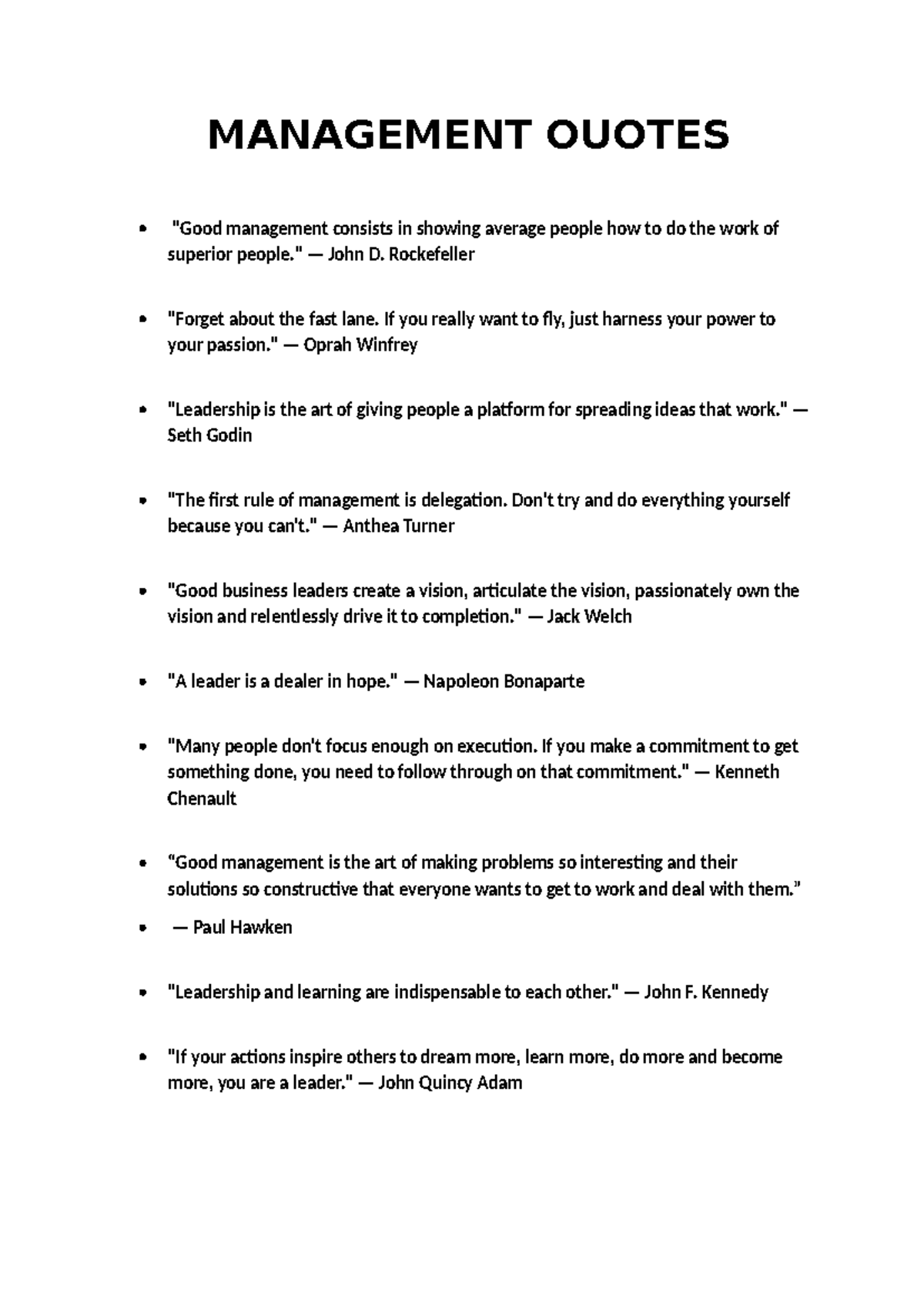 MANAGEMENT NOTES: Key Insights from Influential Leaders - Studocu