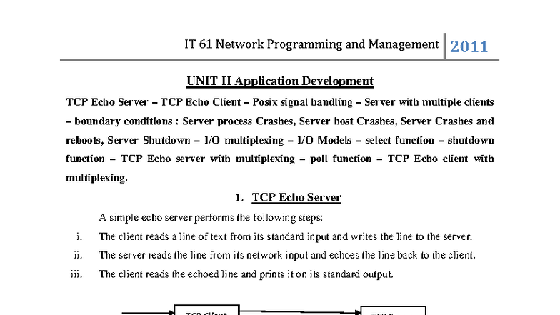 Unit II - Application Development: TCP Echo Server & Client, Signal ...