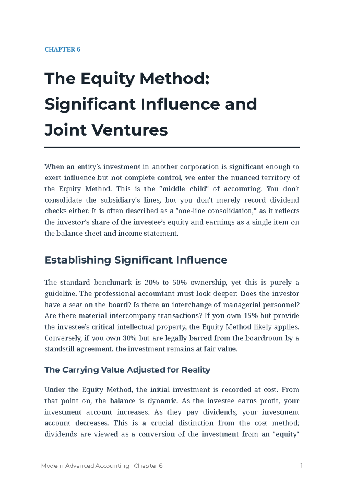Modern Advanced Accounting CH6: Equity Method & Joint Ventures - Studocu