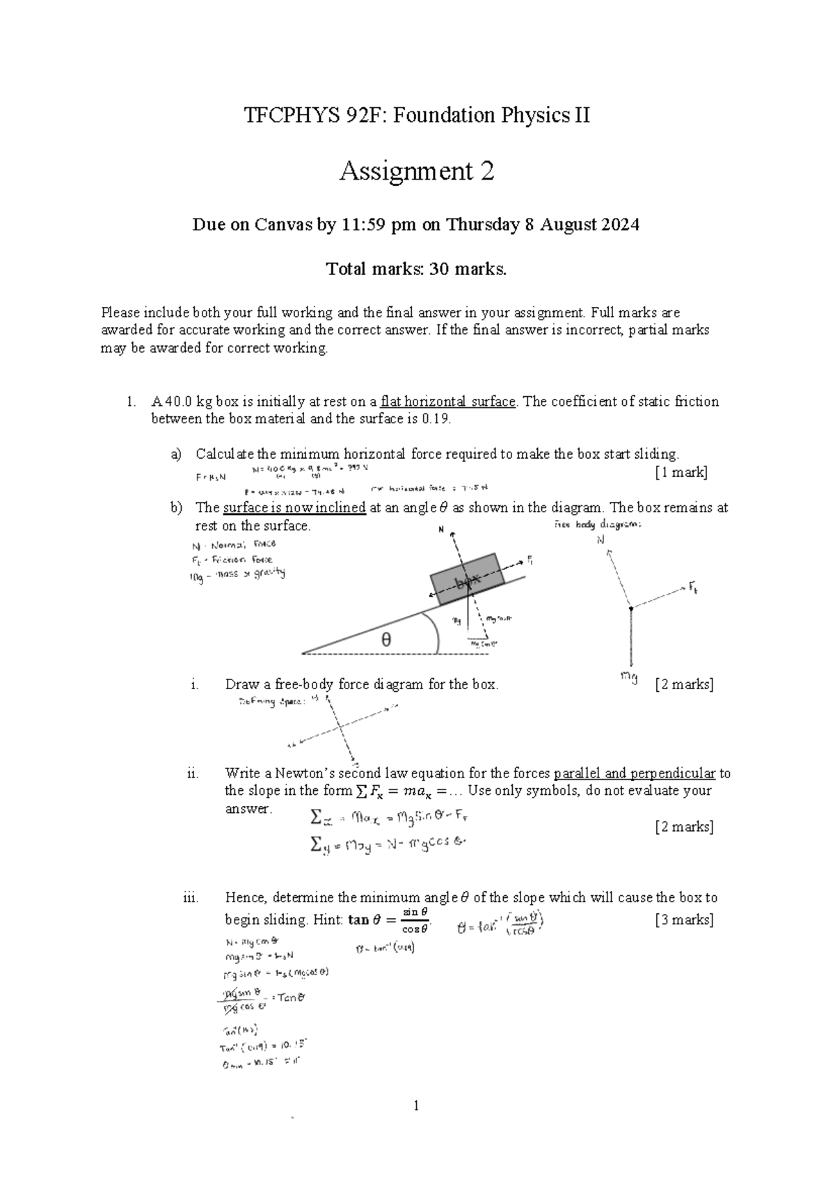 TFCPHYS 92F: Foundation Physics II Assignment 2 Guidelines and Problems ...