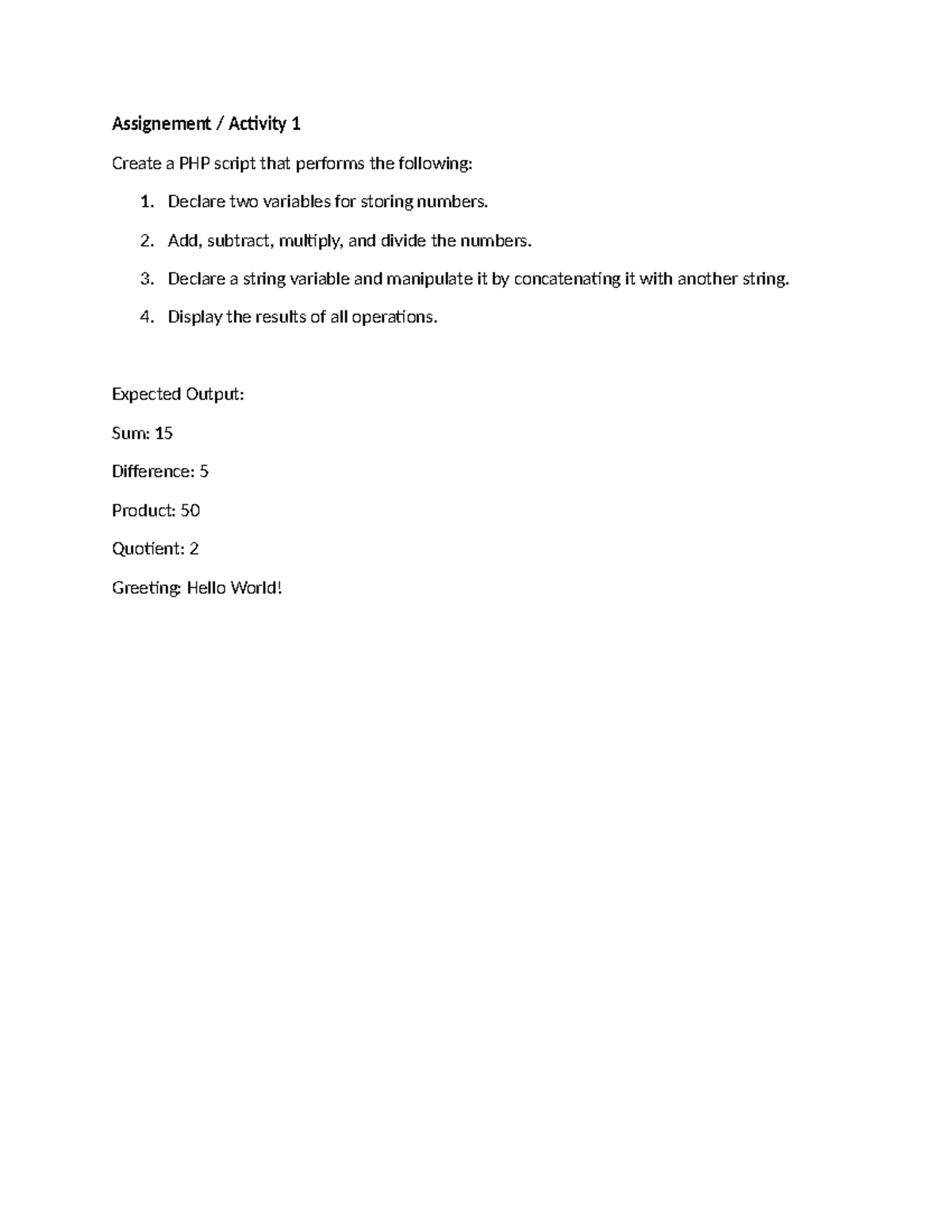 Assignment Activity-1 - Data Programming - Assignement / Activity 1 ...
