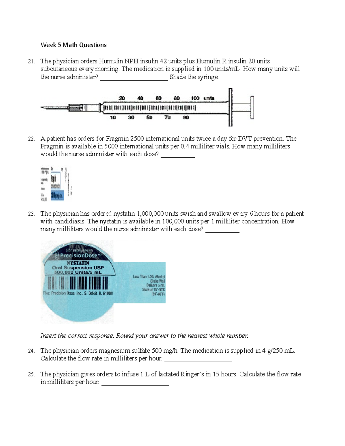 Week 5 Math Practice Questions for Nursing Calculations - Studocu