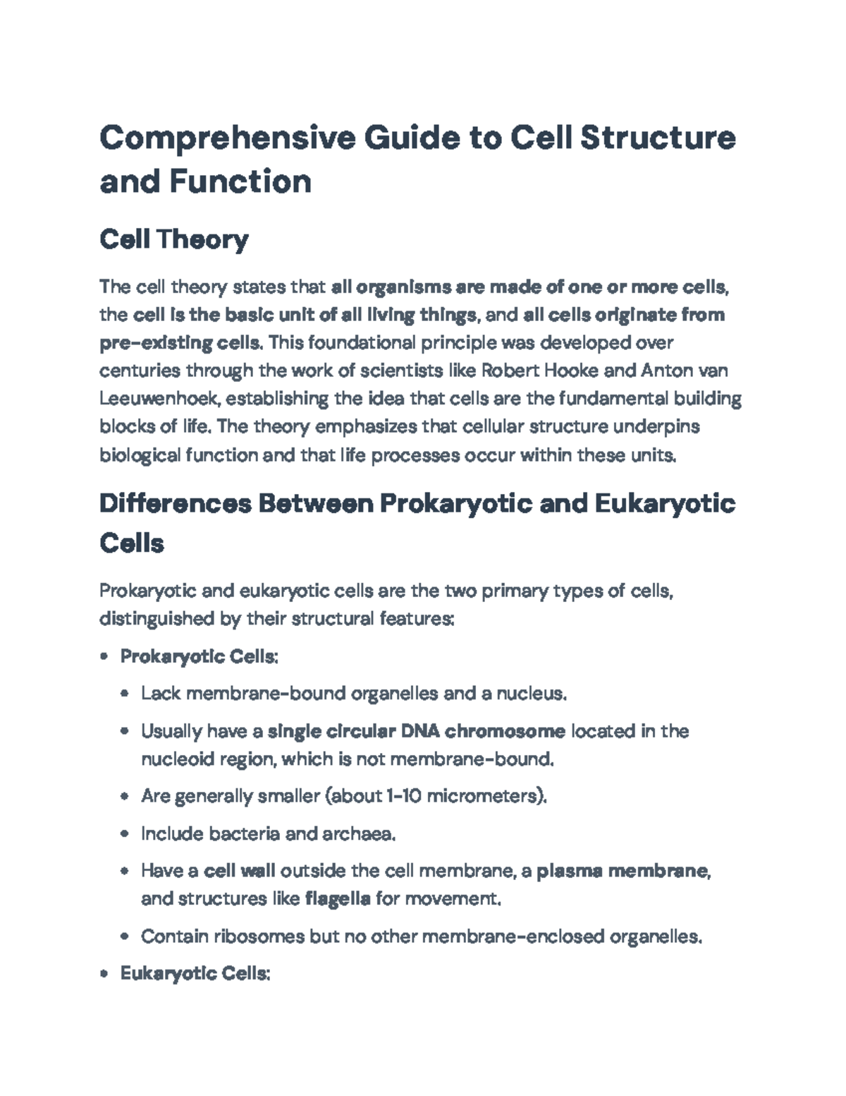 Comprehensive Overview of Cell Structure & Function (Bio 101 Notes ...