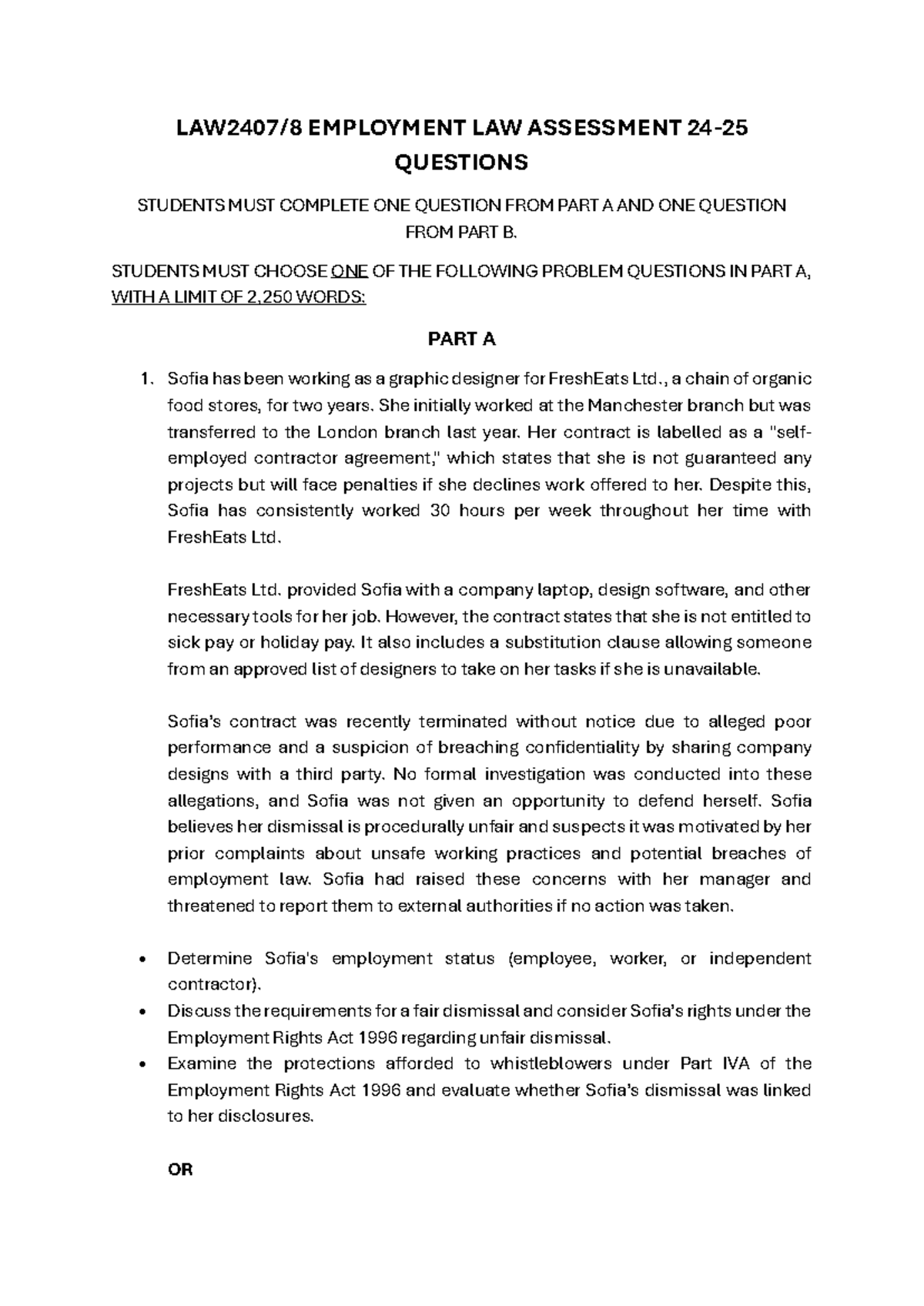LAW2407/8 Employment Law Assessment: Unfair Dismissal Case Studies ...