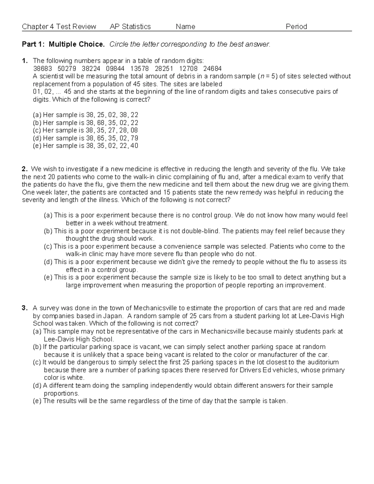 AP Statistics Unit 1 Part 2 Test - Comprehensive Practice Questions ...