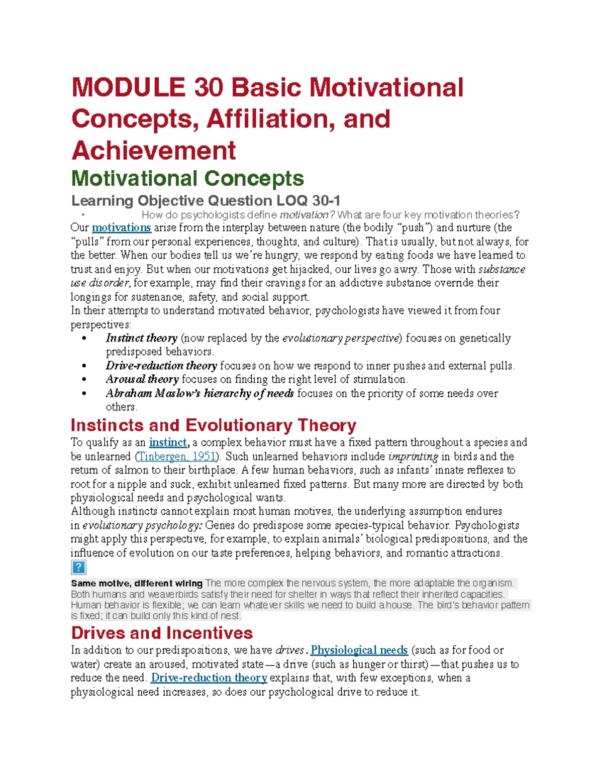 MODULE 30: Basic Motivational Concepts and Theories - Studocu