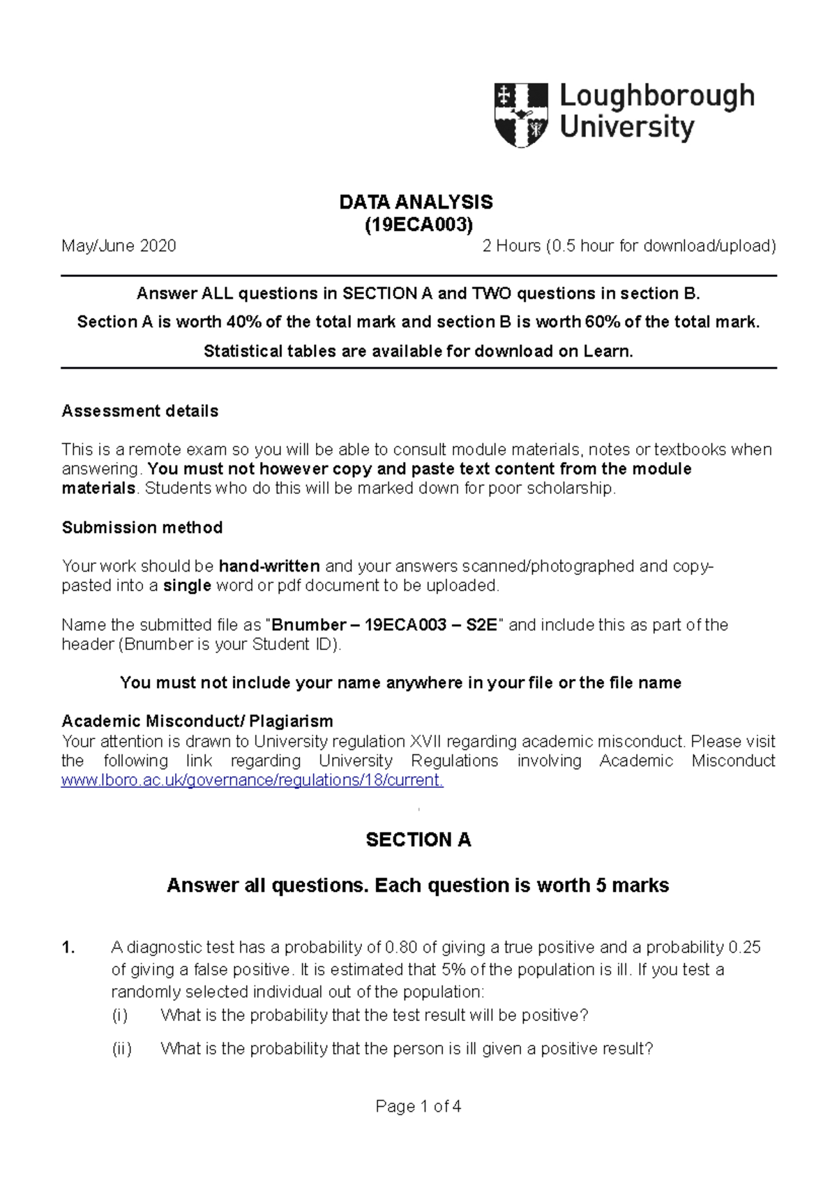 Midterm Exam 2021 - DATA ANALYSIS (19ECA003) Overview and Questions ...