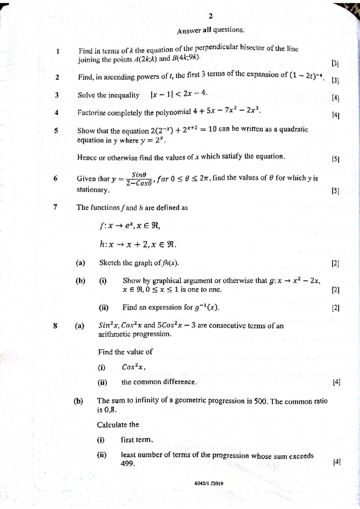 A Level Pure Mathematics Paper 1 - June 2019 Exam Questions - Studocu