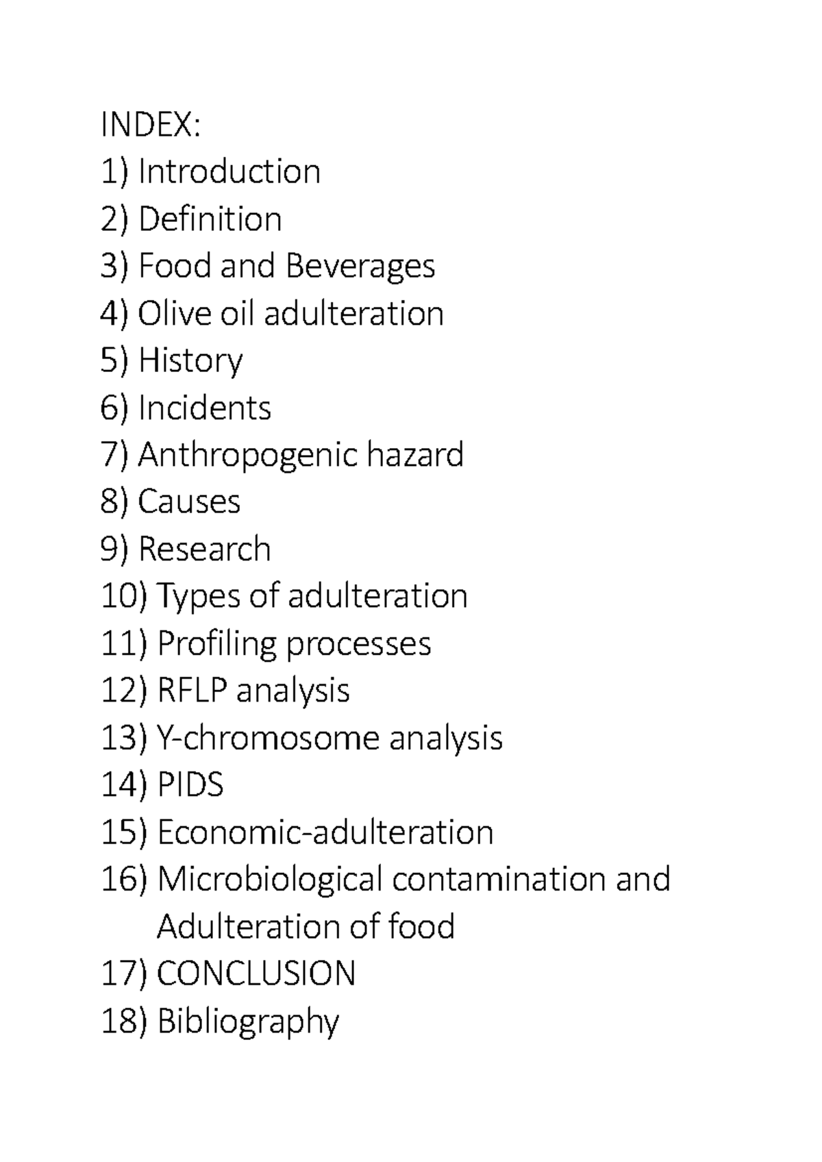 Chemistry Project: Food Adulteration and DNA Profiling Analysis - Studocu